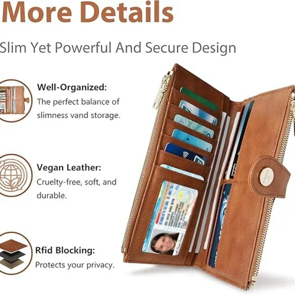 Womens Leather Wallet RFID Blocking Slim Bifold Credit Card Holder - Picture 3 of 6